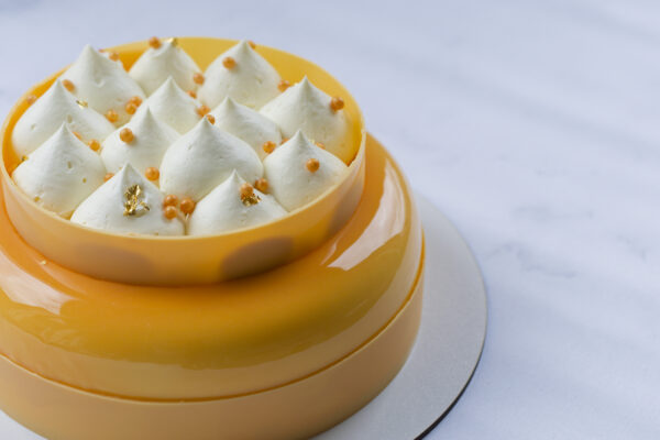 Tropical Coconut, Mango & Passionfruit Entremet side view 2