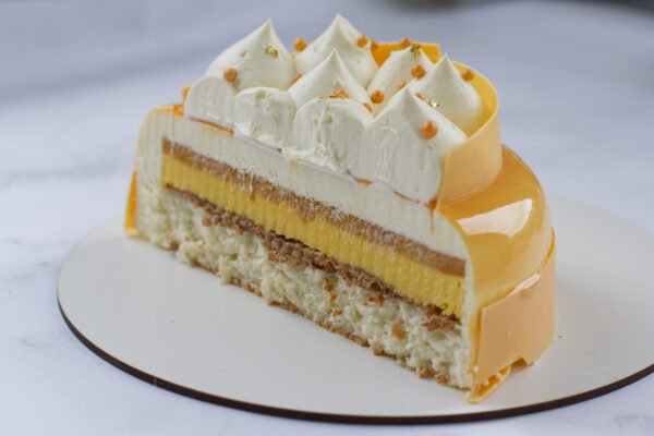 Tropical Coconut, Mango & Passionfruit Entremet section view