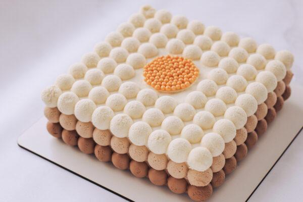 Triple chocolate mousse cake angle view