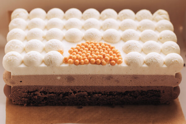 Triple chocolate mousse cake section view