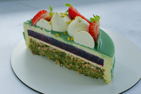 Pistachio & Raspberry Entremet section view